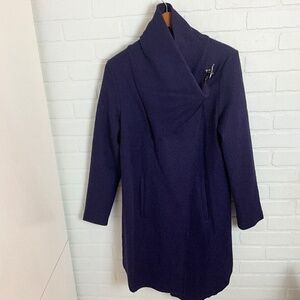 Linea Domani Jacket Cape 100% Boiled Wool High neck Deep Purple Pockets Sz S